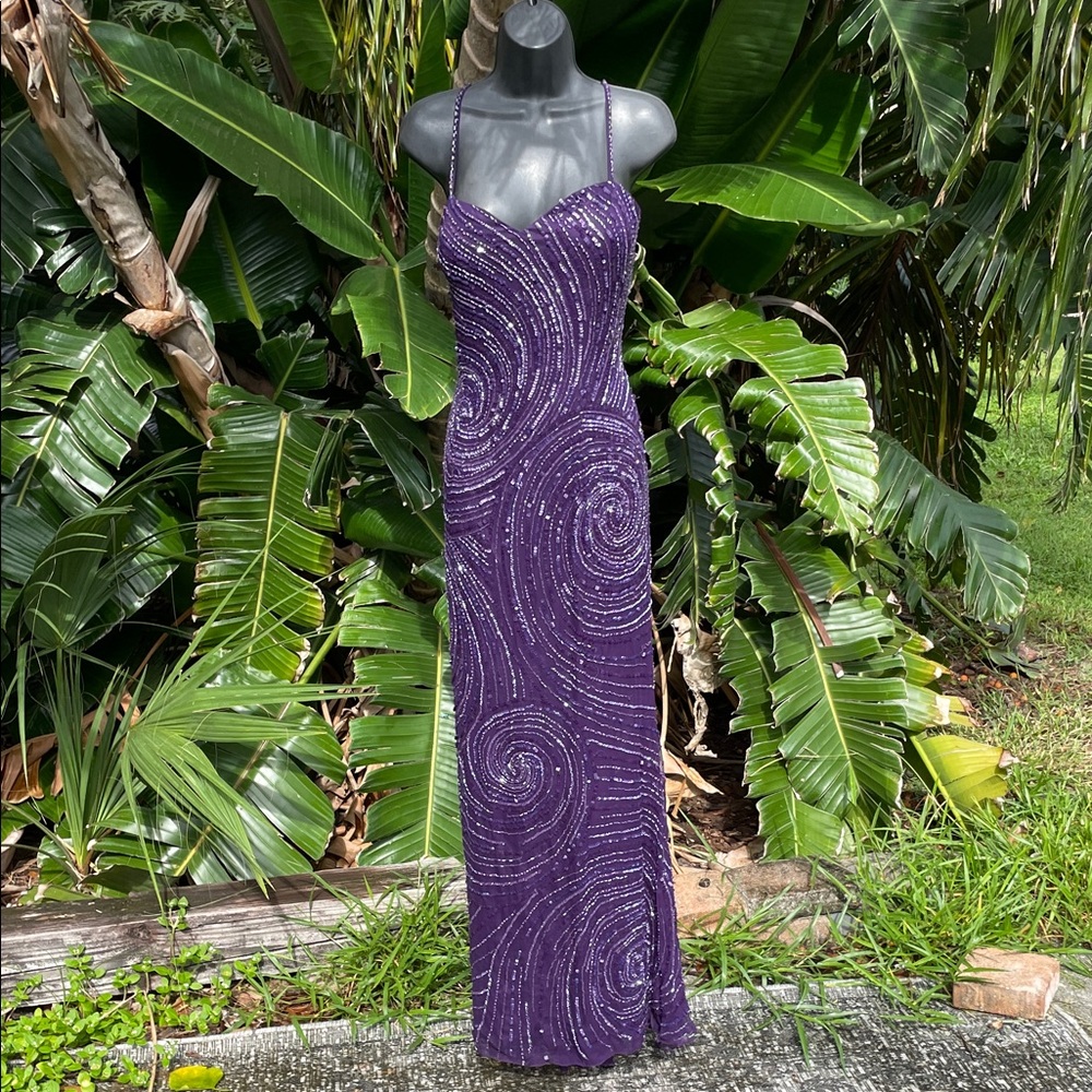 Mon Cherie beaded and sequin maxi slip dress